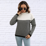 Two-Tone Mock Neck Dropped Shoulder Pullover Sweater