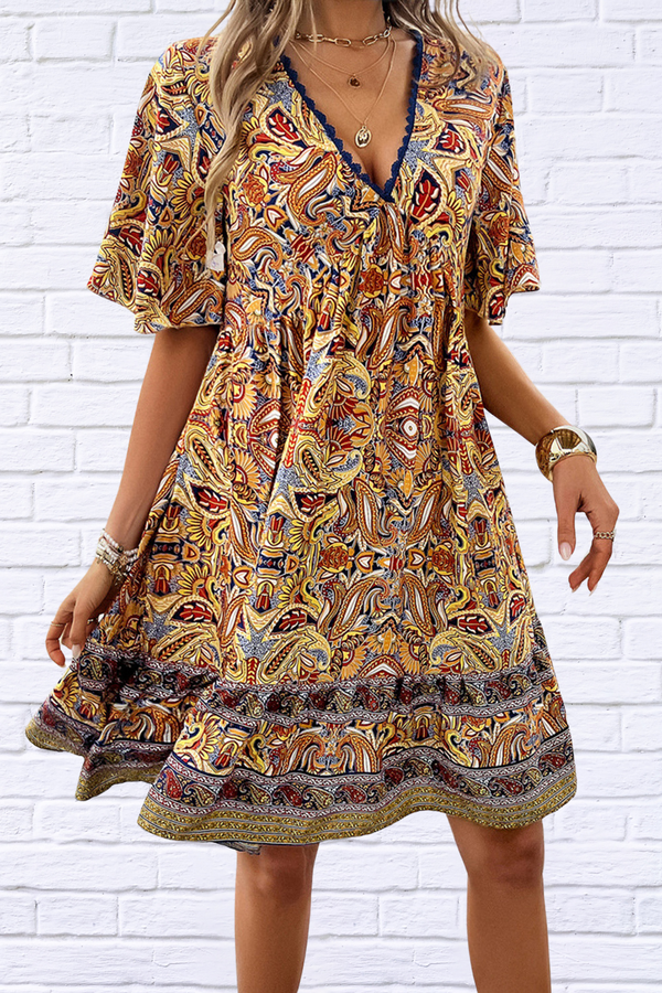 Jody Printed V-Neck Half Sleeve Mini Dress