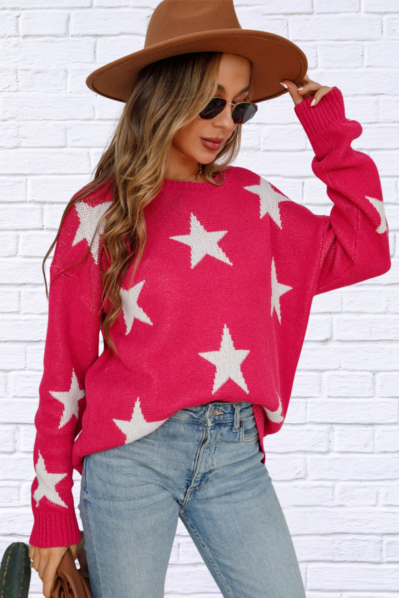 Star Round Neck Dropped Shoulder Sweater