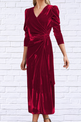 Surplice Puff Sleeve Midi Dress