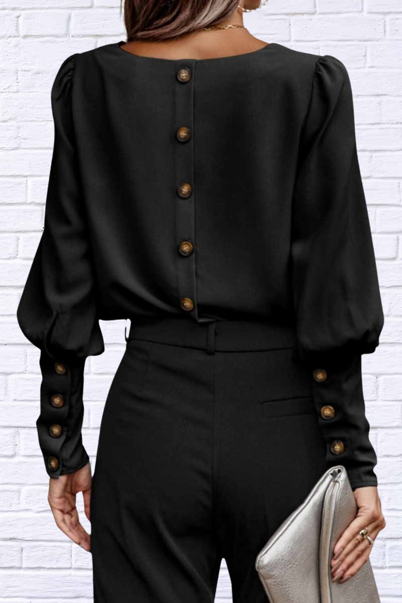 Round Neck Lantern Sleeve Blouse