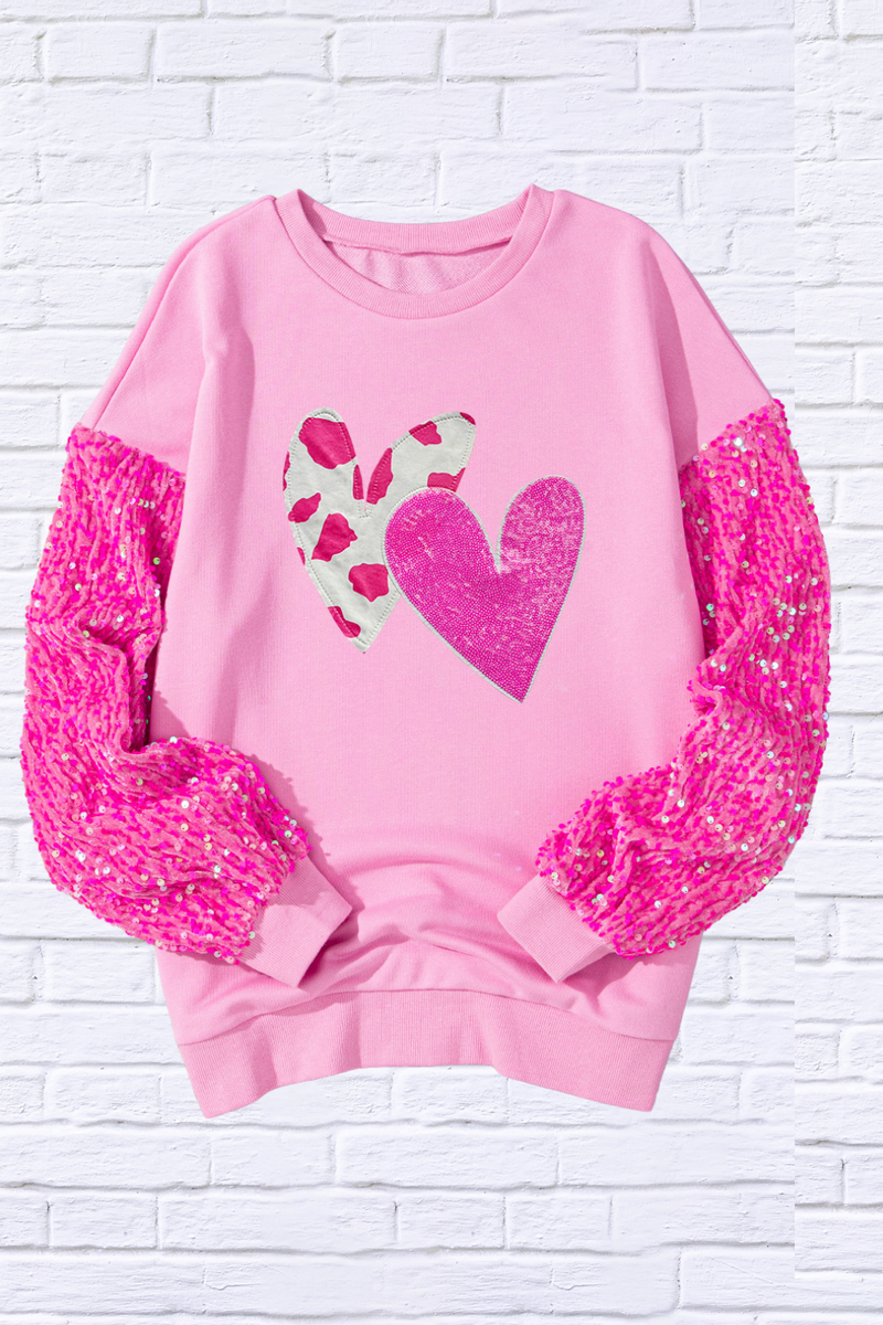 Valentine’s Day Sequin Heart Long Sleeve Sweatshirt