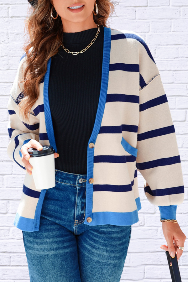 Striped Button Up Long Sleeve Cardigan