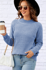 Waffle-Knit Round Neck Reglan Sleeve Sweater