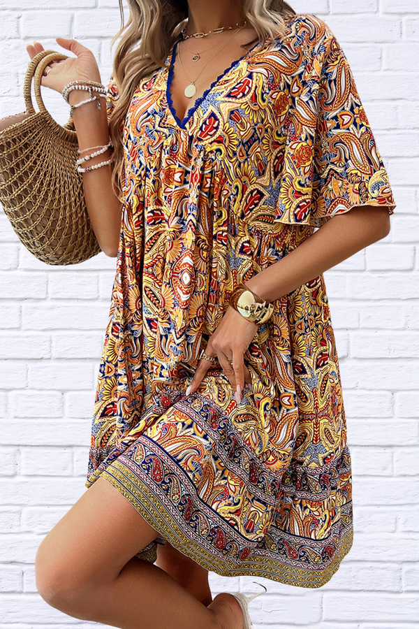 Jody Printed V-Neck Half Sleeve Mini Dress