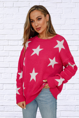 Star Round Neck Dropped Shoulder Sweater