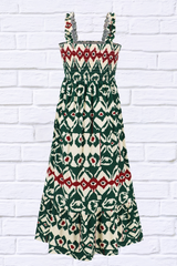 Smocked Printed Square Neck Sleeveless Dress