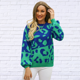 Leopard Round Neck Dropped Shoulder Sweater