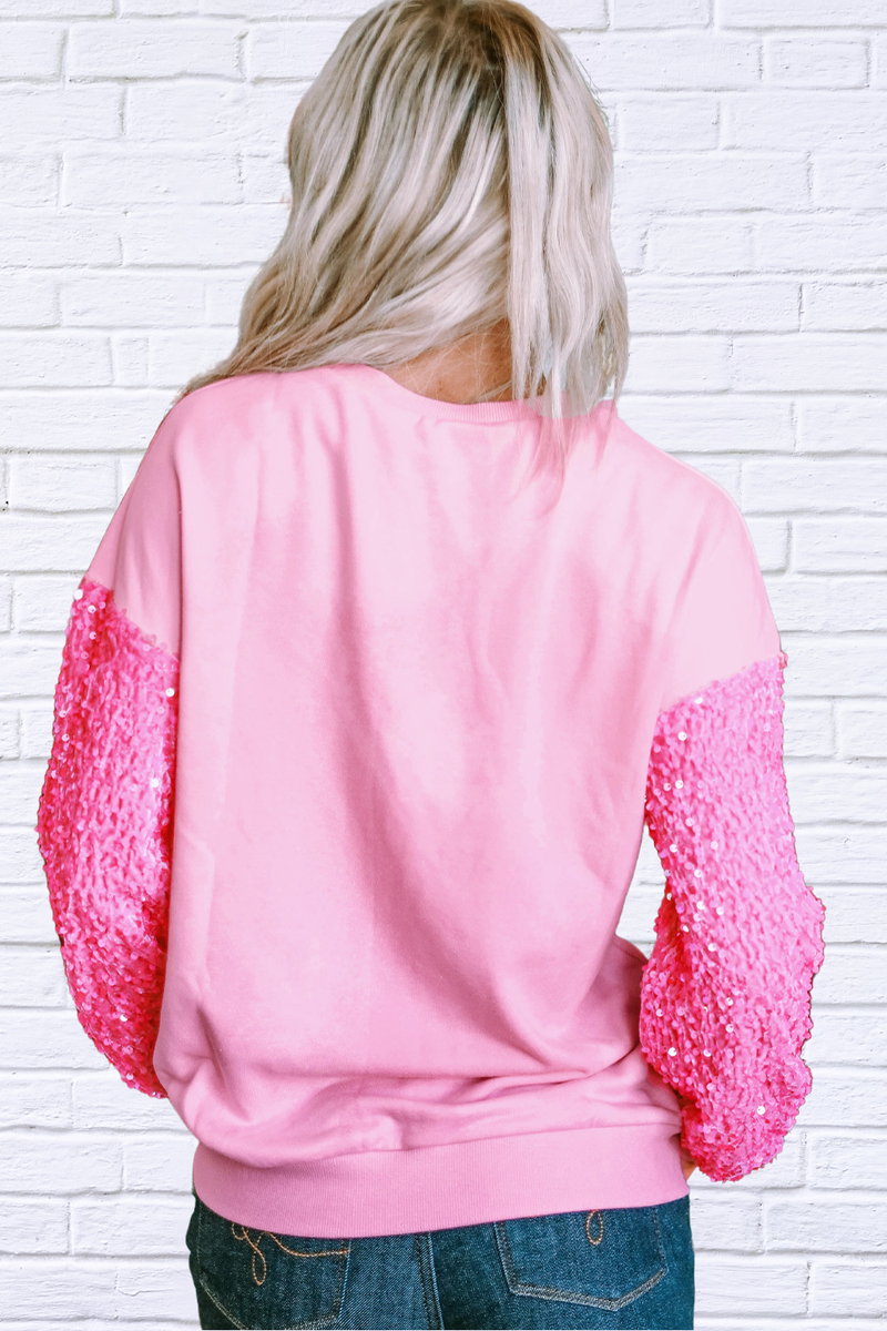 Valentine’s Day Sequin Heart Long Sleeve Sweatshirt