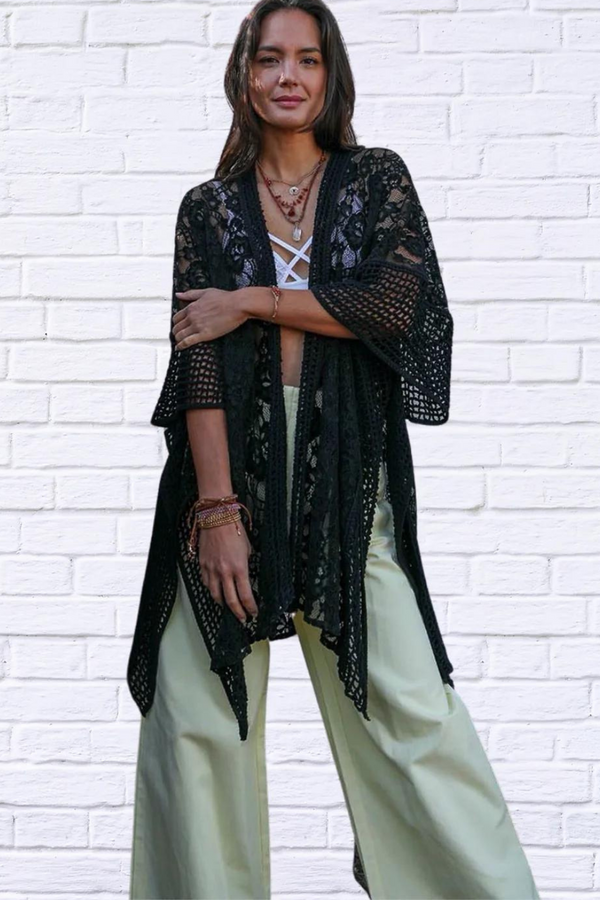 Floral Lace Textured Kimono