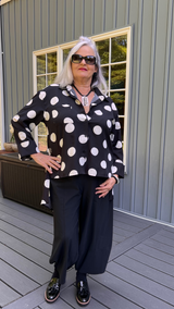 Polka Dot Perfection: Collared Button-Through Blouse with High-Low Hem