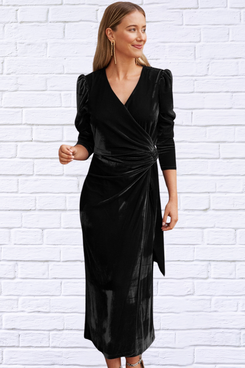 Surplice Puff Sleeve Midi Dress