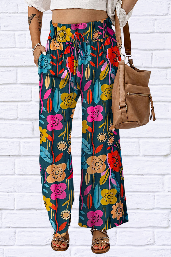 Printed High Waist Wide Leg Pants