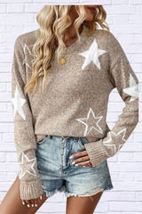 Star Round Neck Dropped Shoulder Sweater