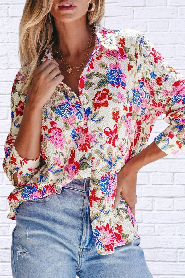 Floral Collared Neck Long Sleeve Shirt