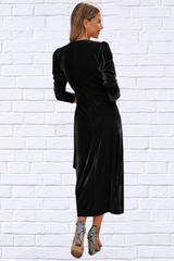 Surplice Puff Sleeve Midi Dress