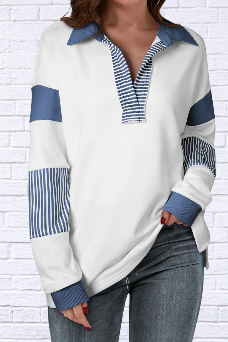 Lala Collared Neck Long Sleeve Sweatshirt