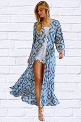 Printed Long Sleeve Loose Kimono