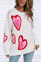 Heart Round Neck Long Sleeve Sweater