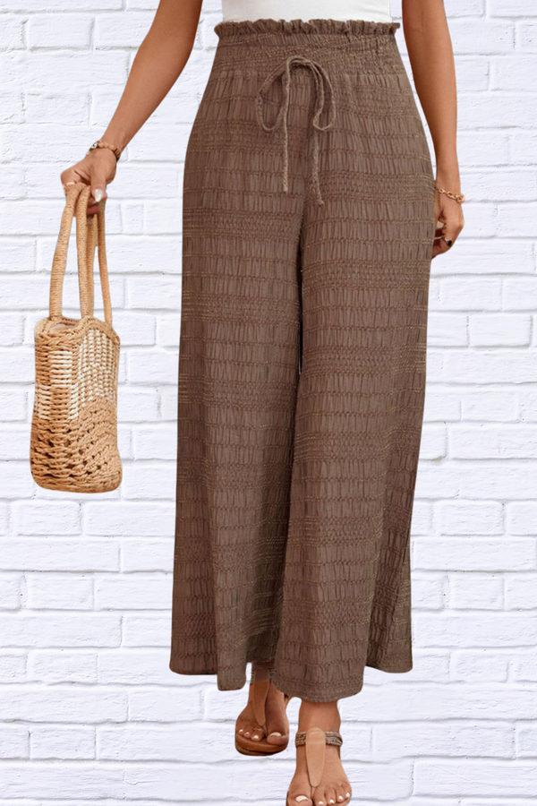 Brown Tied Wide Leg Pants