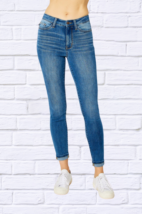 Judy Blue Full Size Cuffed Hem Low Waist Skinny Jeans