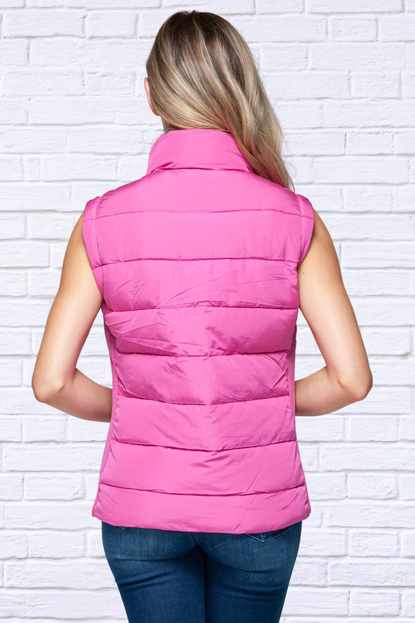 Rose Pink Zip Up Turtleneck Vest with Pockets