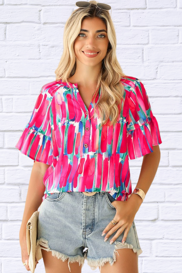 Jeanette Abstract Brushwork Print Blouse: Bold, Bright, and Beautiful