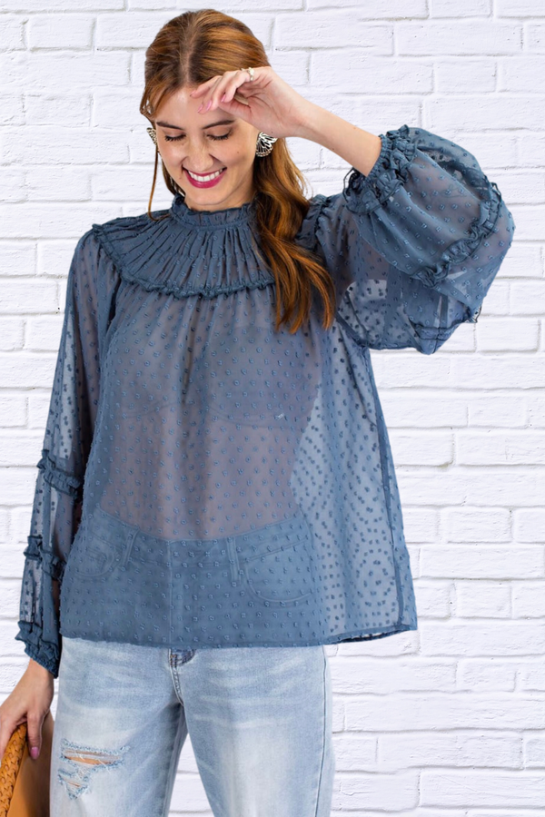 Dawn Blue Chiffon Blouse - Denim Colour