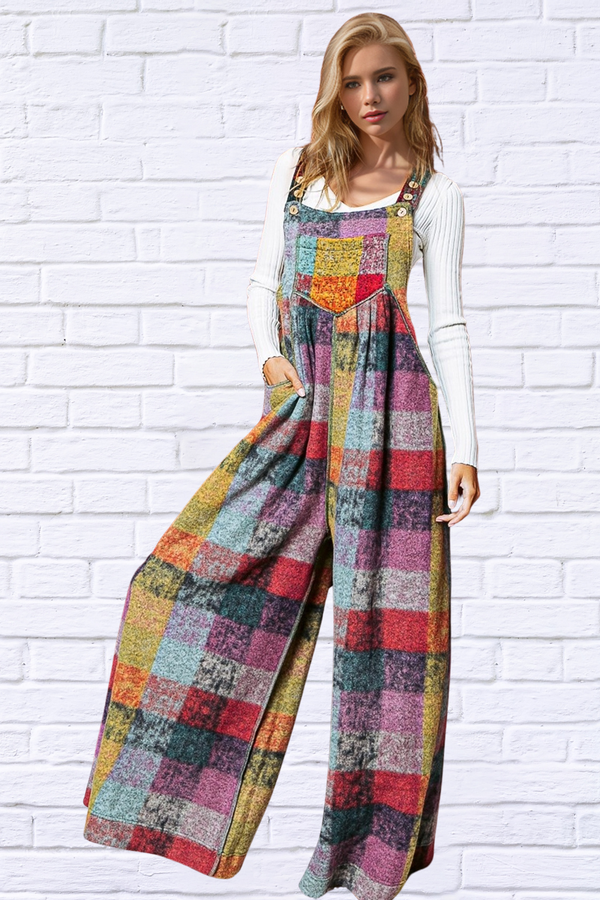 Full Size Plaid Sleeveless Wide Leg Jumpsuit