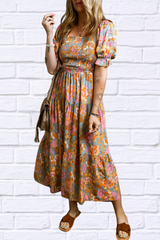 Smocked Printed Short Sleeve Dress