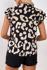 Leopard Notched Cap Sleeve Blouse