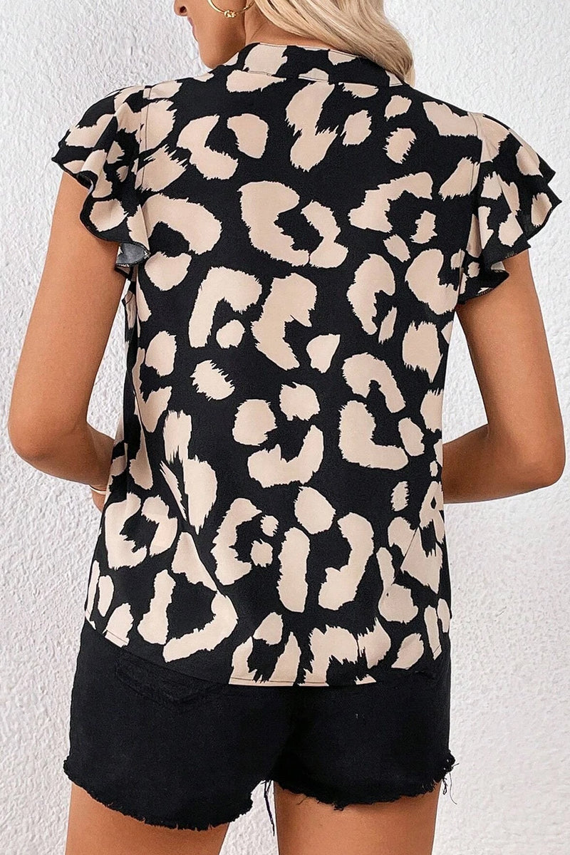 Leopard Notched Cap Sleeve Blouse