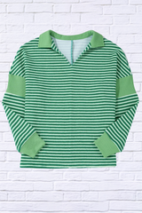 Striped Johnny Collar Long Sleeve Top