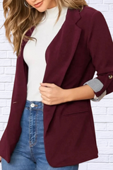 Lapel Collar Roll-Tab Sleeve Blazer