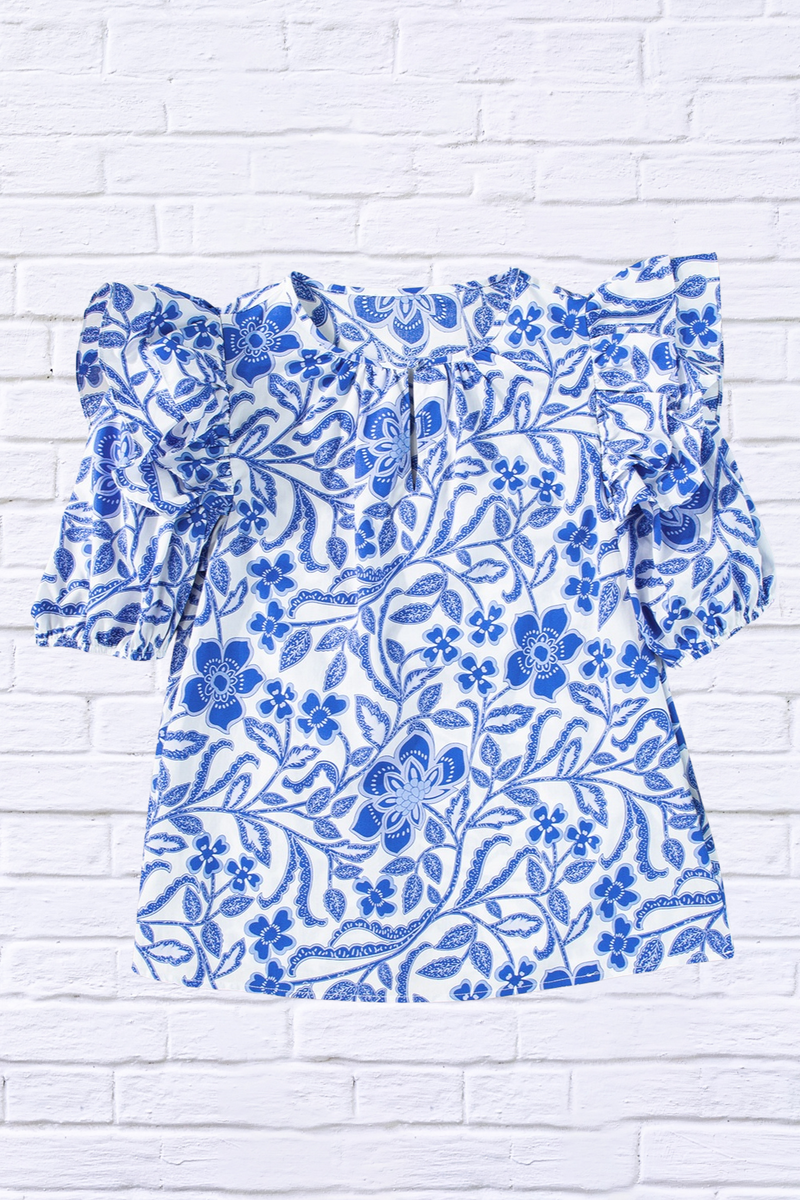 Printed Notched Half Sleeve Blouse – Effortless Elegance and Versatile Style