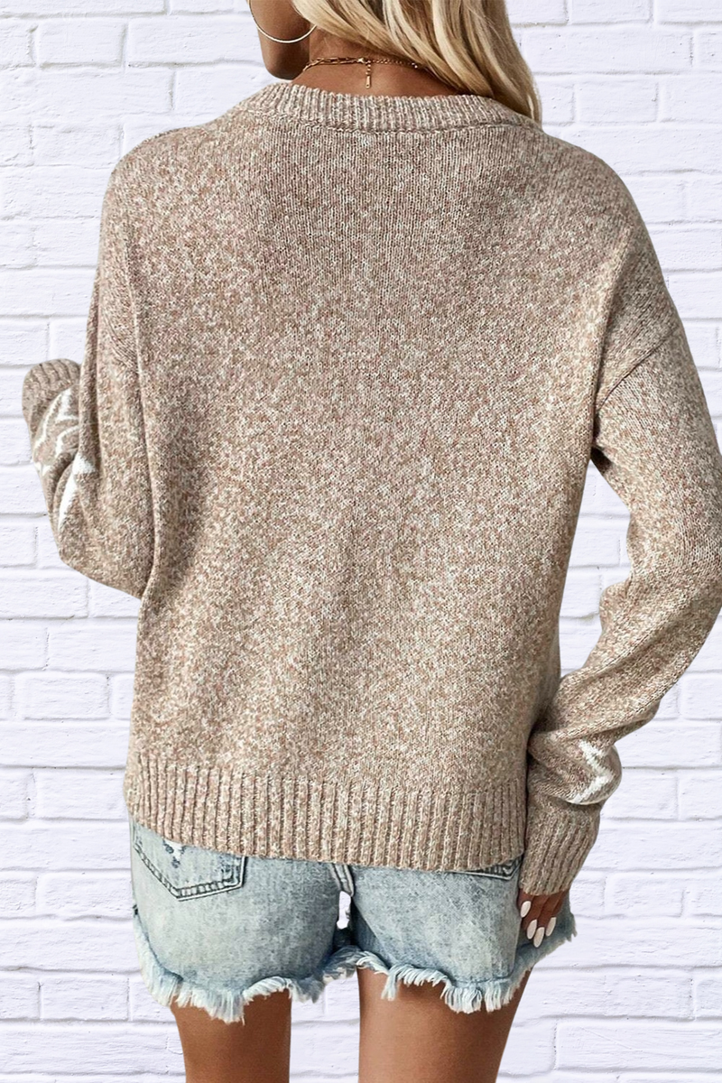 Star Round Neck Dropped Shoulder Sweater