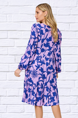 Double Take Full Size Printed Ruffle Hem Long Sleeve Dress