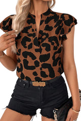 Leopard Notched Cap Sleeve Blouse