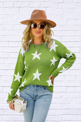 Star Round Neck Dropped Shoulder Sweater