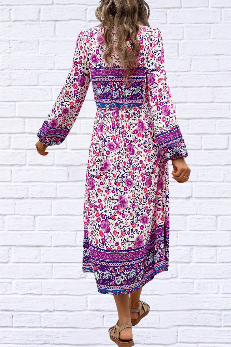 Devine Tassel Tied Printed Long Sleeve Dress