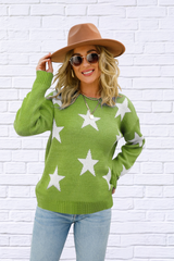 Star Round Neck Dropped Shoulder Sweater