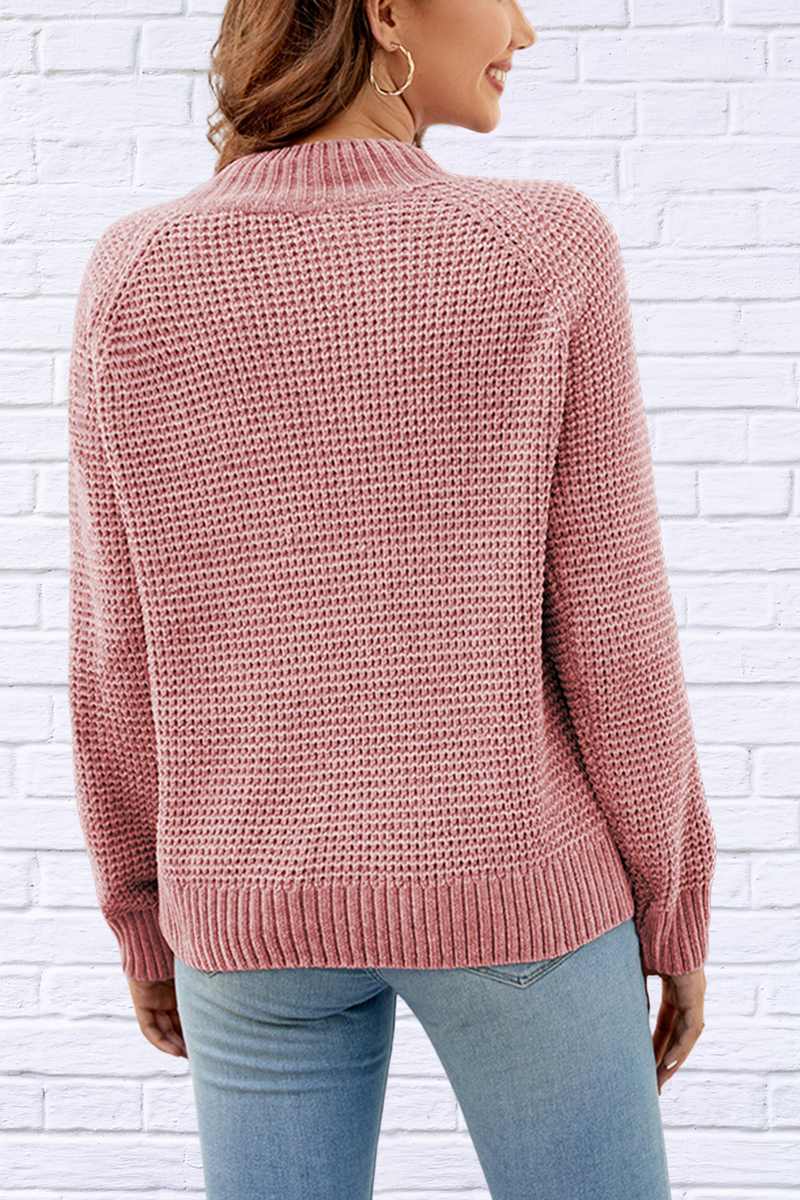 Waffle-Knit Round Neck Reglan Sleeve Sweater