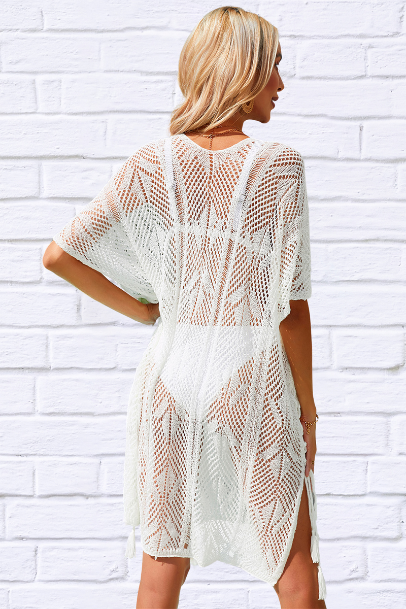 Mandy Openwork Lace Up Side Knit Cover Up