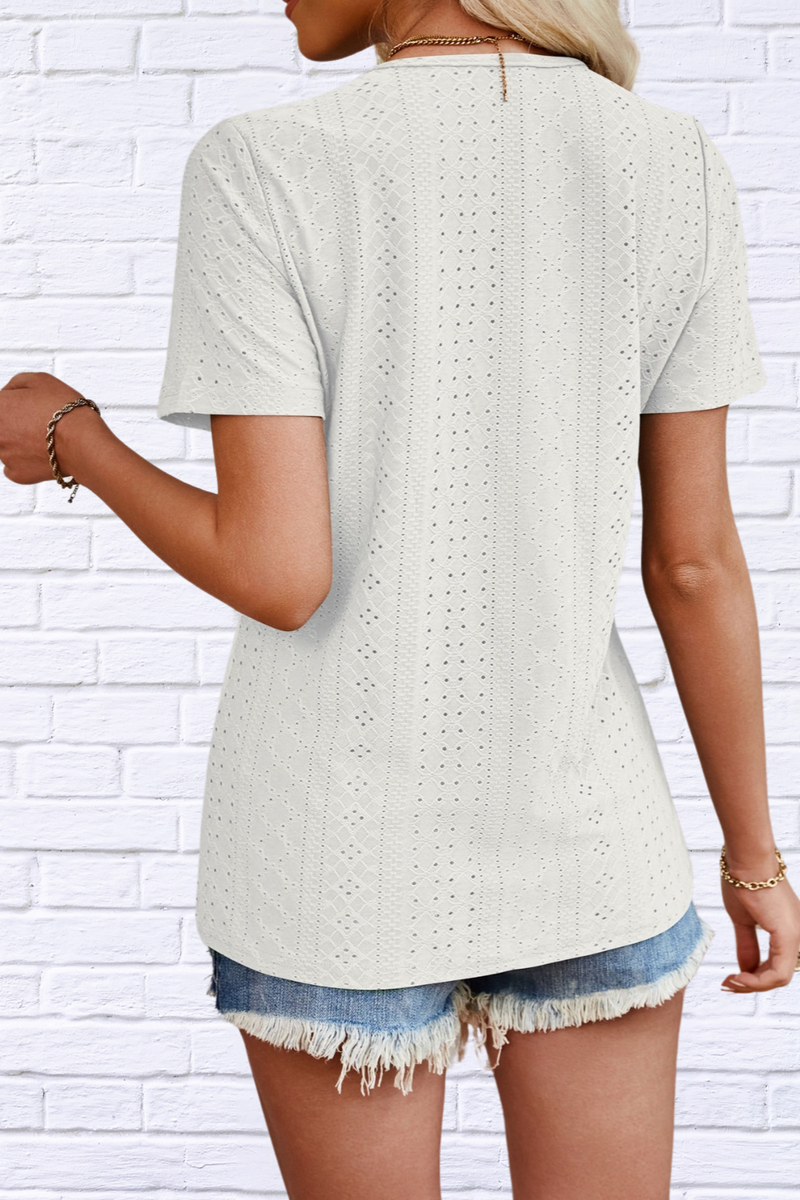 Eyelet V-Neck Short Sleeve Top