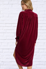 Umgee Burgundy Texture Curved Hem Button Down Shirt Dress