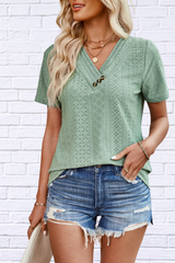 Eyelet V-Neck Short Sleeve Top