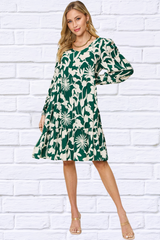 Double Take Full Size Printed Ruffle Hem Long Sleeve Dress