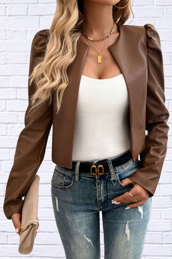 Open Front Puff Sleeve Jacket