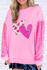 Valentine’s Day Sequin Heart Long Sleeve Sweatshirt