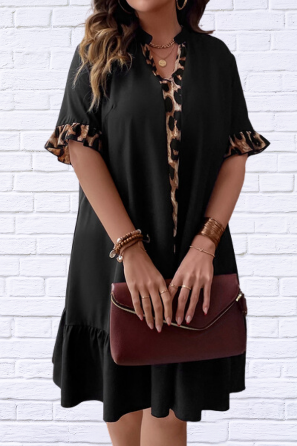 Leopard Printed Casual Shirt Dress